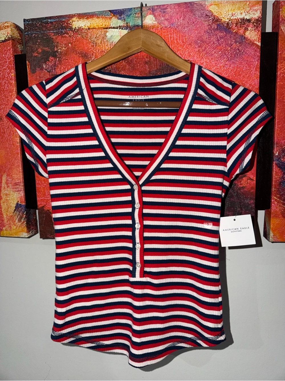 American Eagle V-Neck Henley T-Shirt